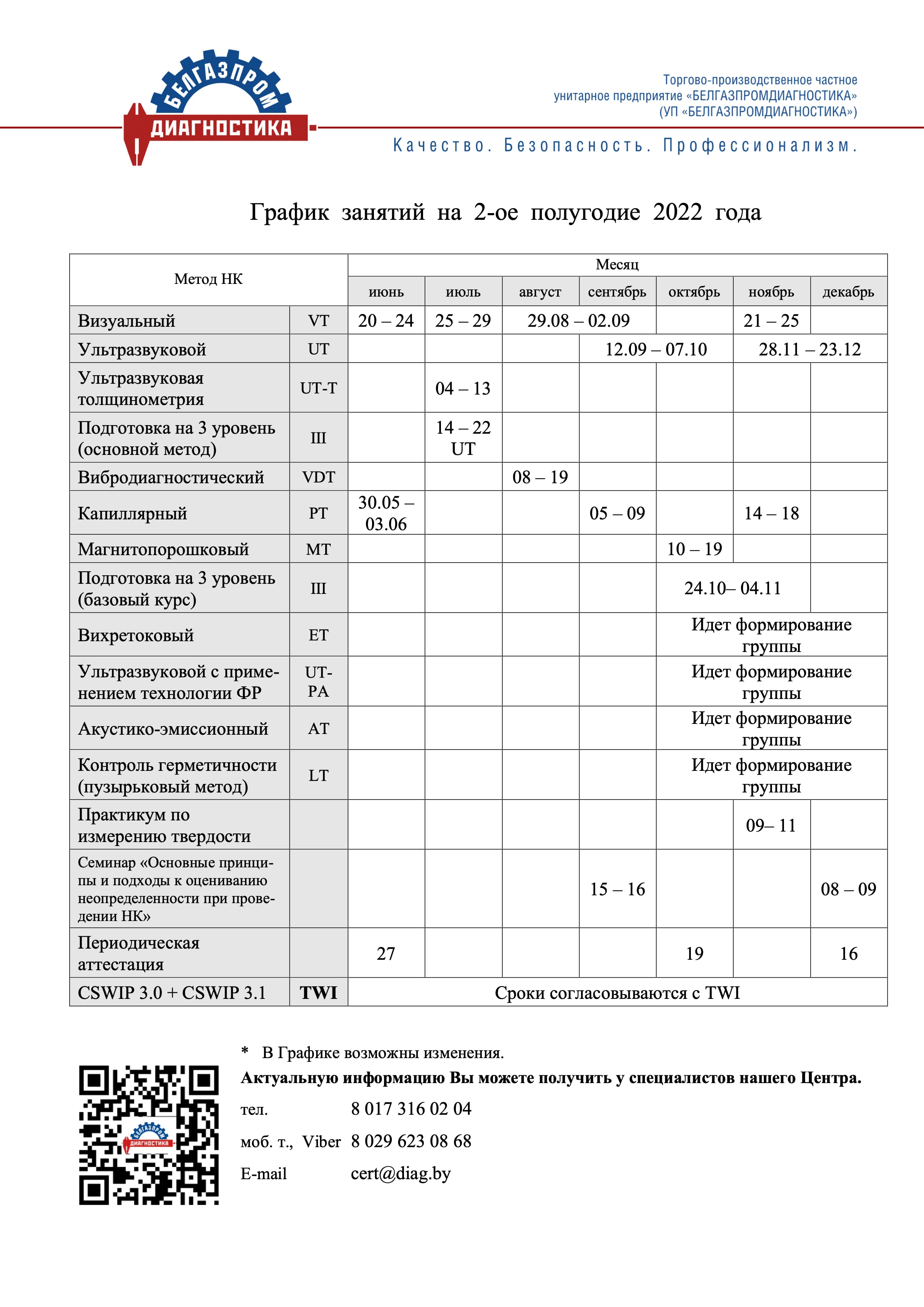 График курсов на 2-ое полугодие 2022 года